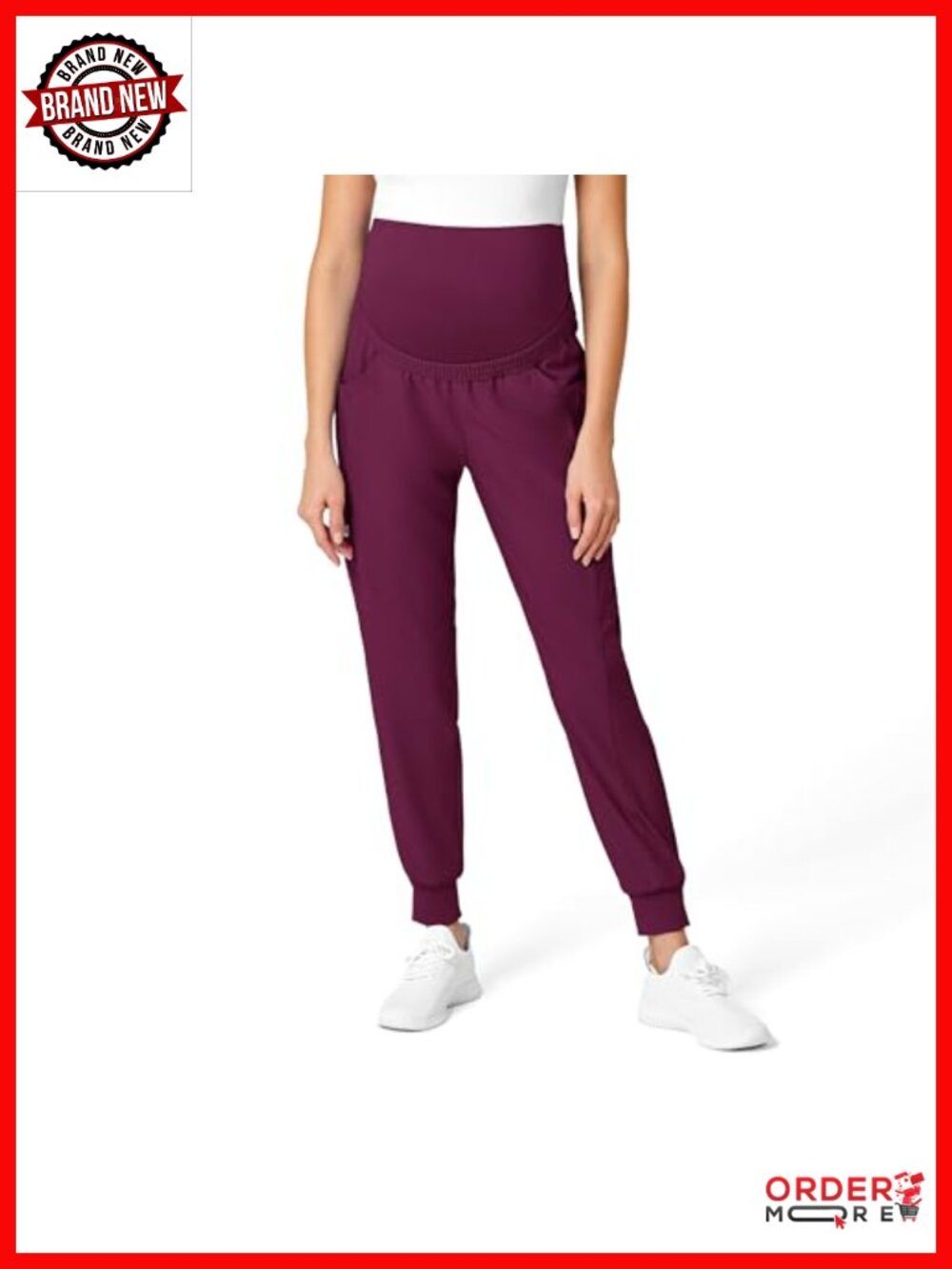 W123 Maternity Jogger Scrub Pant with 7 Pocket Support Waist 4-Way Stretch